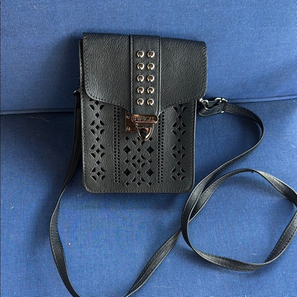 Edgy Black Crossbody Bag with Geometric Studs - Picture 1 of 6